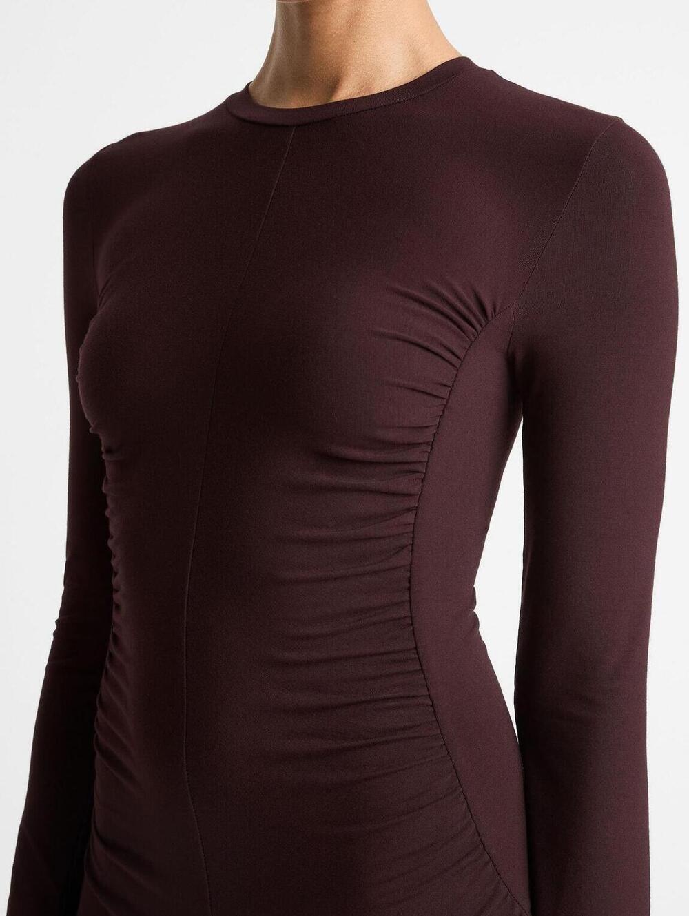 Vince Long Sleeve Ruched Burgandy Midi Dress - Picture 4 of 11